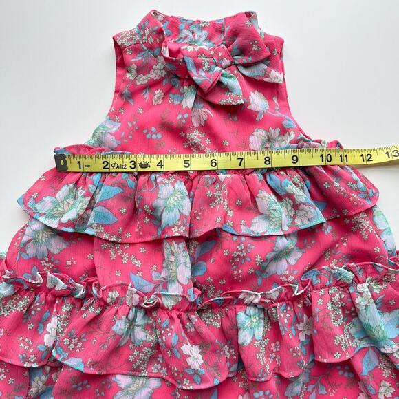 Janie and Jack Pint Tart Floral Tiered Ruffle Dress 2T Spring Easter Bow - Picture 9 of 11